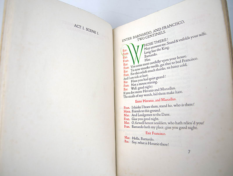 Hamlet, published by the doves Press. Opening initial and text page