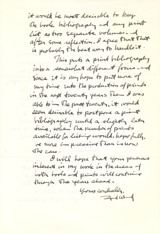 Five autographed letters, signed, to Mr. Fletcher by Lynd Ward. Second page of letter.