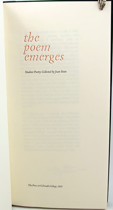 The Poem Emerges edited by Joan Stone. Title page.