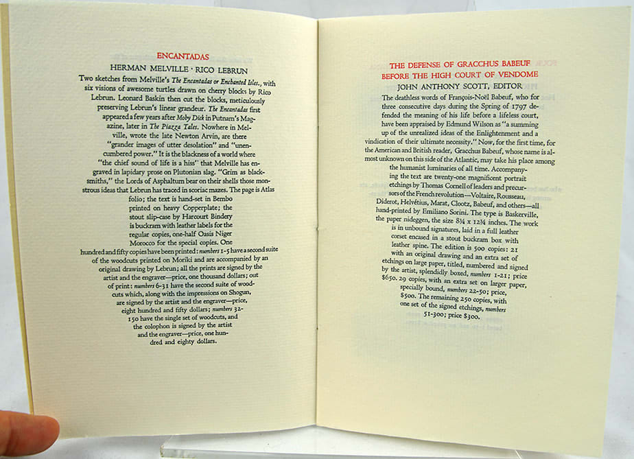 A List of Gehenna Press Books. Text spread