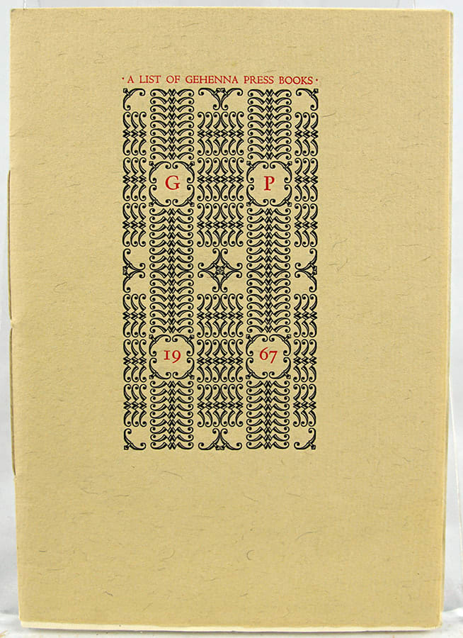 A List of Gehenna Press Books. Front cover