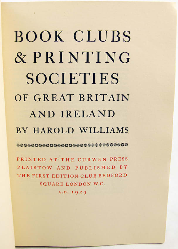 Book Clubs & Printing Societies of Great Britain and Ireland. Title page