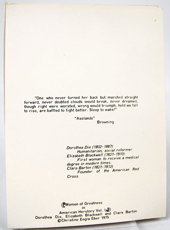 Women of Greatness in American Herstory. Back of illustrated card
