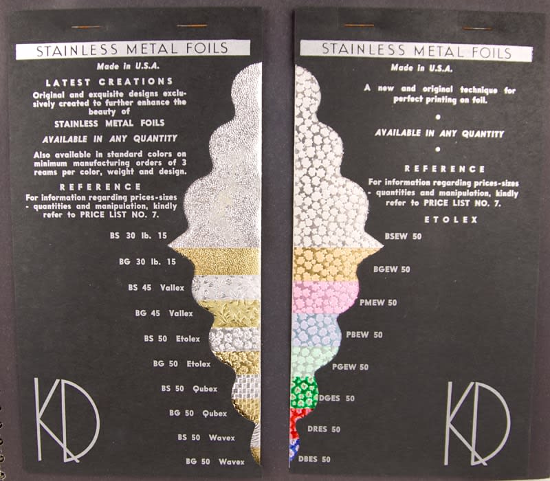 Stainless Metal Foils. Interior page with foil samples.