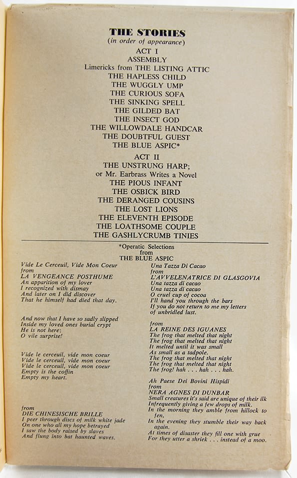 Playbill for Gorey Stories. Set list