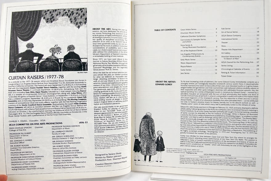 The Performing Arts at UCLA, 1977-78. Table of contents