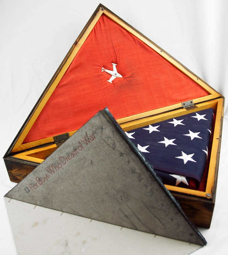 For Boys Who Dream of War. Book and box with flag