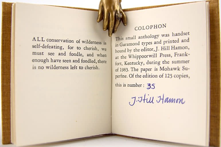Sawdust: Selections from Writings by Aldo Leopold. Colophon.