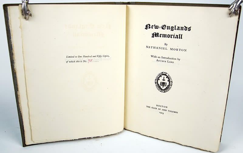 New-Englands Memoriall by Nathaniel Morton. Title page.