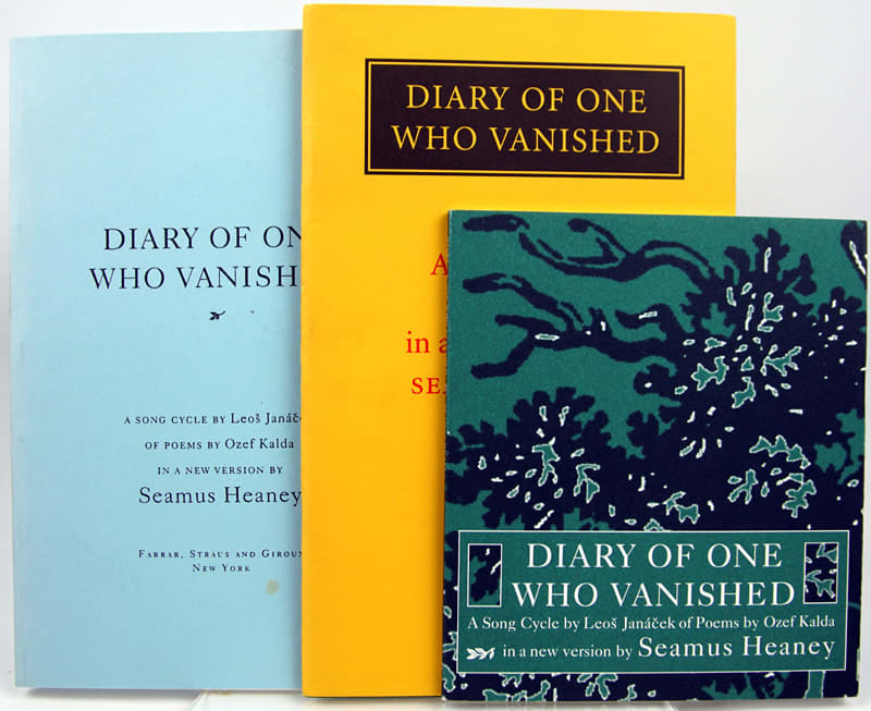 Diary of One Who Vanished by Leos Janacek, translated by Seamus Heaney. Three volumes front covers.