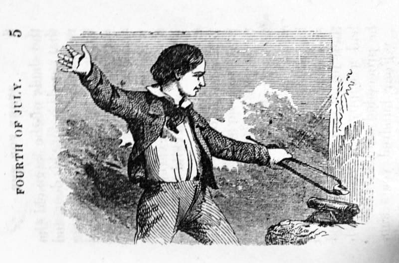 Story for the Fourth of July. Wood cut illustration.