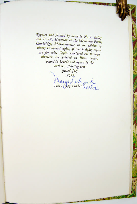 Three Poems Written in Ireland. Colophon