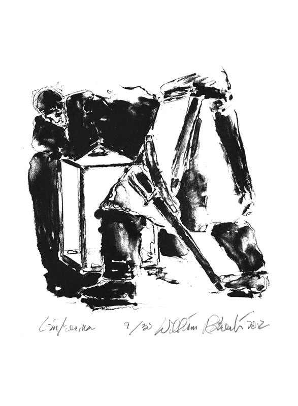 Los Fusilamientos [The Shootings] by Ildefonso Manuel Gil, illustrated by William Roberts. Interior page, lithograph.