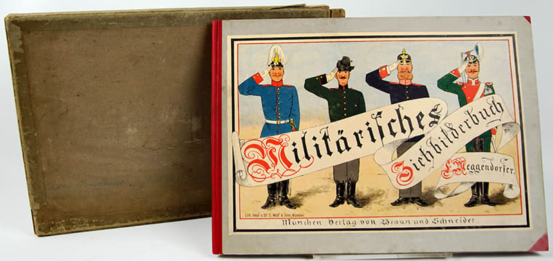 Militärisches Ziehbilderbuch by Lothar Meggendorfer. Front cover and box