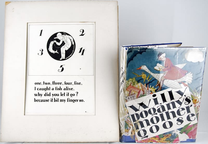 Proof plate from Mother Goose. Together with a copy of the book by Willy Pogany.