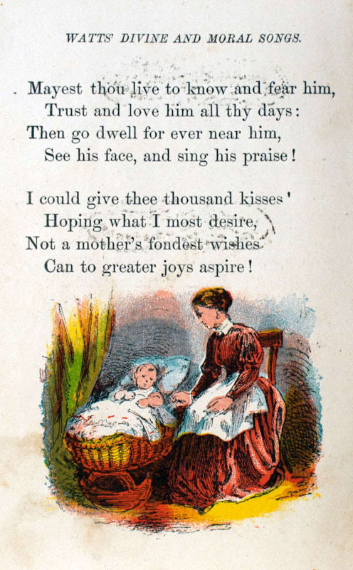Watt's Songs: Early Religion by Isaac Watts. Interior with color engraving.