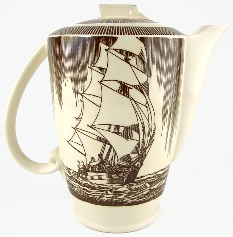 Moby Dick Coffee Pot by Rockwell Kent. Side of teapot.