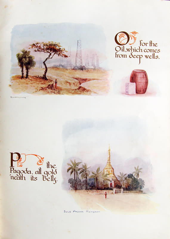 The Burma Alphabet (In English & Burmese) by Charlotte I. Wheeler Cuffe. Interior page O and P.