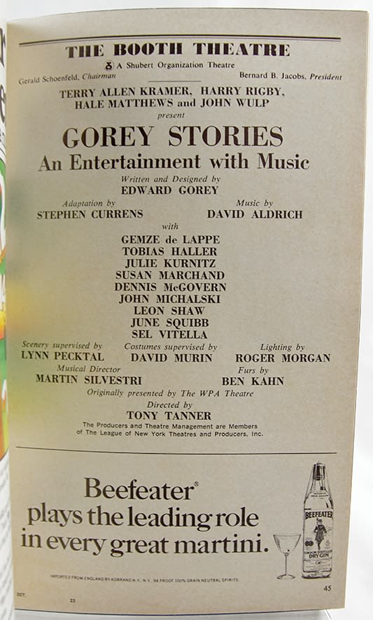 Playbill for Gorey Stories. Title page