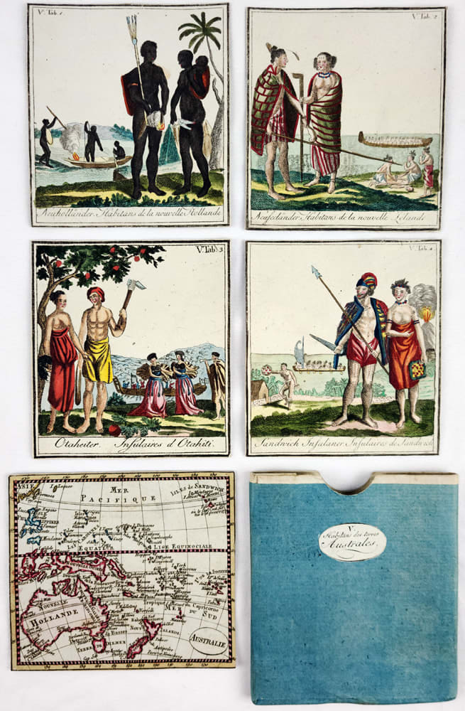 Jeu de voyages dans les cinq parties du monde. Cards and envelope