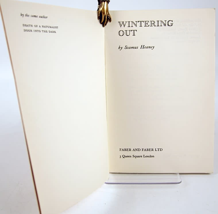 Uncorrected proof of Wintering Out by Seamus Heaney. Title-page spread