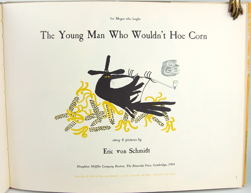The Young Man Who Wouldn't Hoe Corn by Eric von Schmidt. Title page.