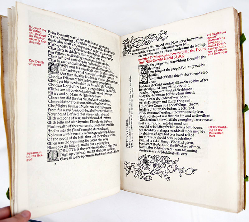 The Tale of Beowulf Sometime King of the Weder Geats, printed by the Kelmscott Press. Text