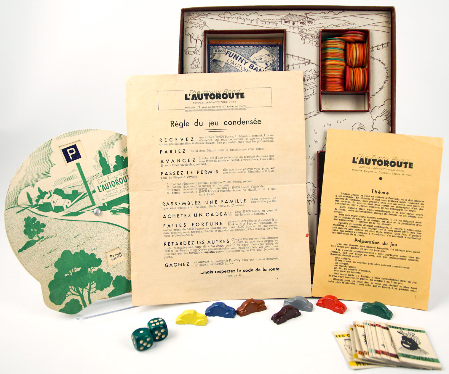 L'Autoroute board game. Instructions, pieces, and game box