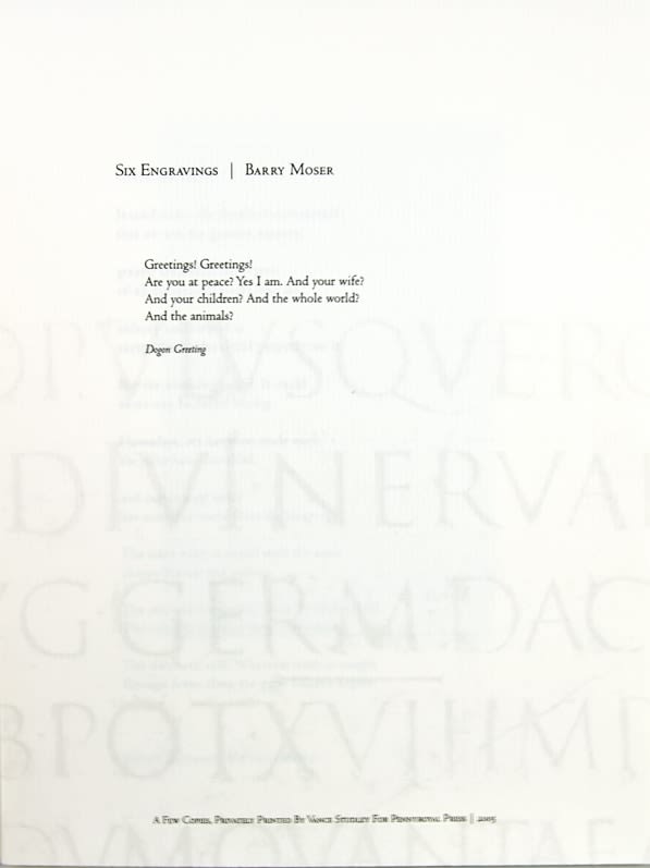 Six Engravings illustrated by Barry Moser, with poem by Richard Grossman. Title page..