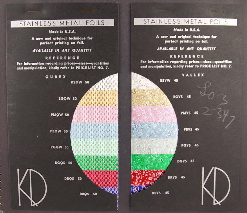 Stainless Metal Foils. Interior page with foil samples.