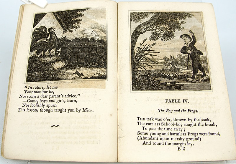 Old Friends in New Dress; or, Familiar Fables in Verse by Richard Scrafton Sharpe. Interior page with engravings.