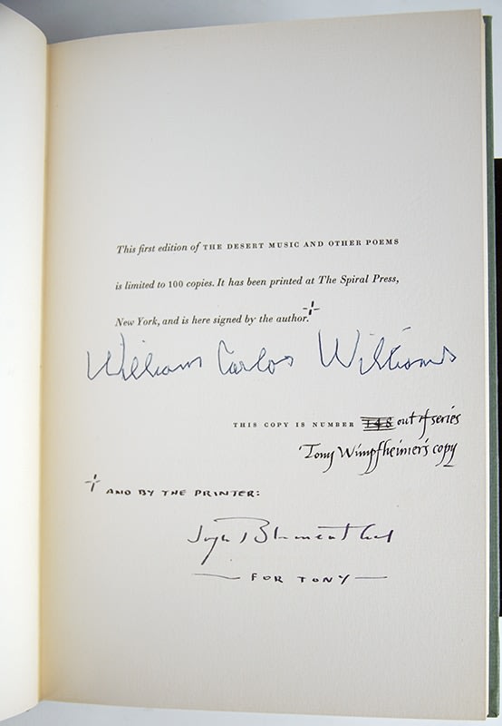 The Desert Music and Other Poems by William Carlos Williams. Colophon