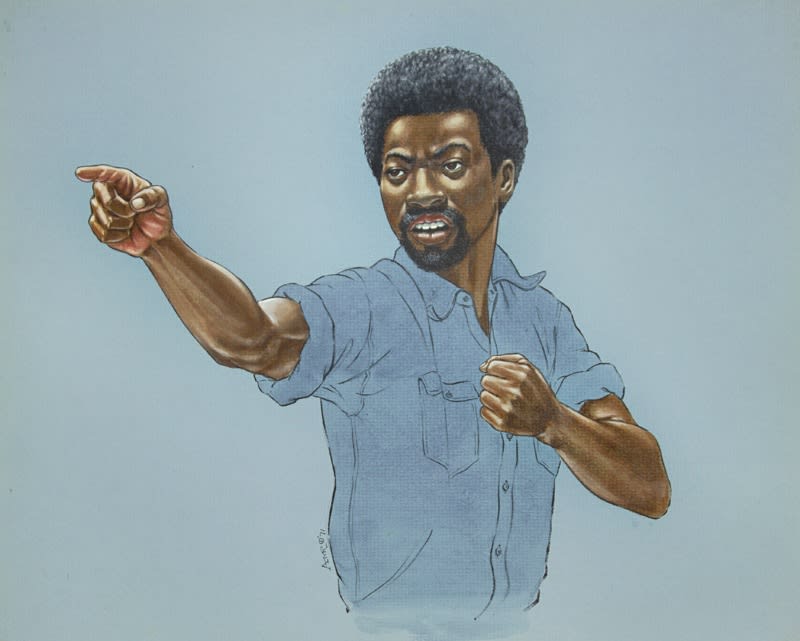 Original protest art: Man Pointing by Herbert Holden.