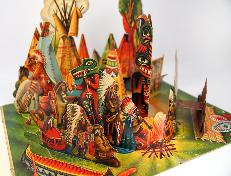 An American Indian Camp by Vojtech Kubasta. Interior pop-up of teepee camp.