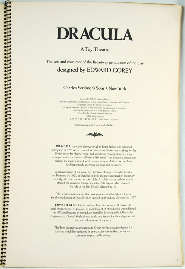 Dracula: A Toy Theatre. Title page