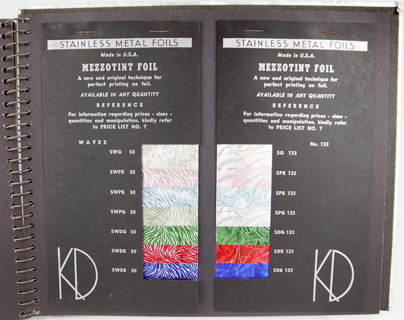 Stainless Metal Foils. Interior page with foil samples.