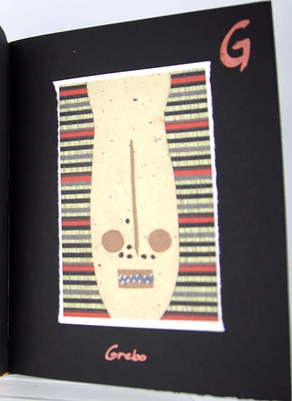 Tribal Alphabet by Mary McCarthy. Interior page letter G.
