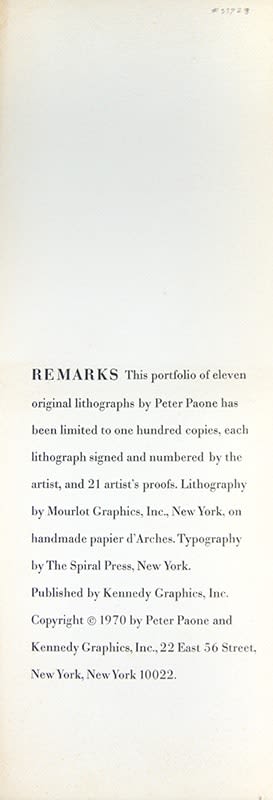 Remarks illustrated by Peter Paone. Colophon.