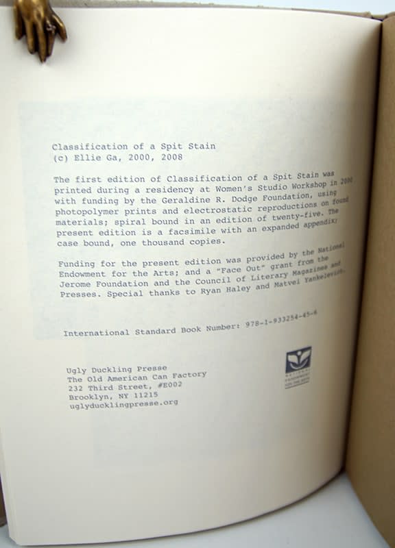 Classification of a Spit Stain. Colophon