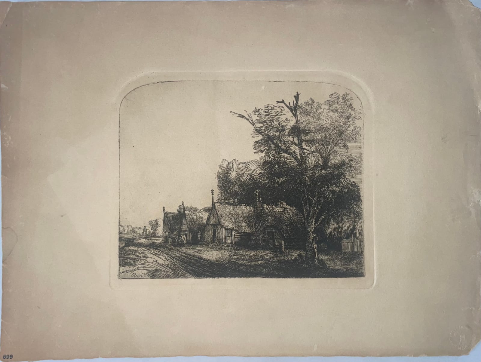After Rembrandt van Rijn, Landscape with Three Gabled Cottages Beside a Road, 1650