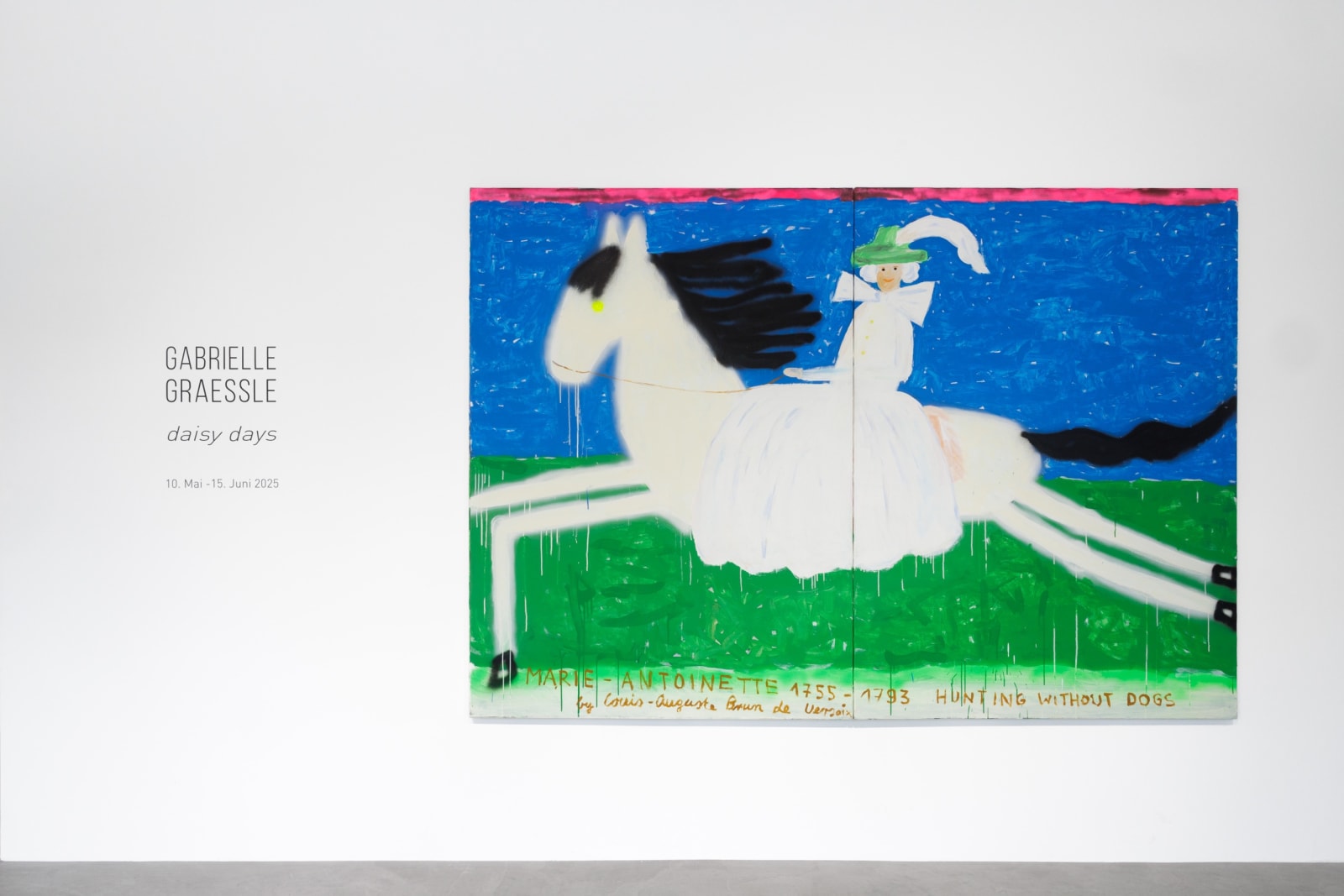 Gabrielle Graessle, marie-antoinette hunting, 2025, acrylic and spray on canvas