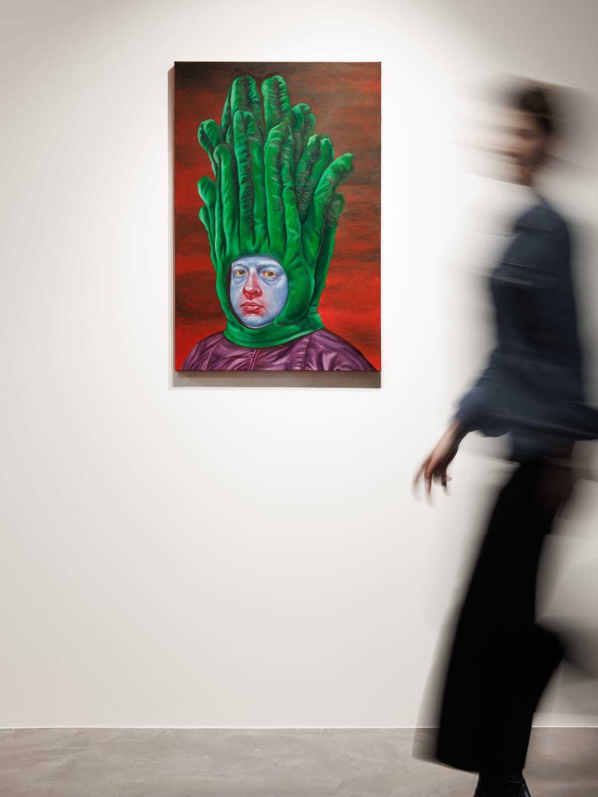 Damien Cifelli The Taro King, Installation at PULPO GALLERY with person walking by