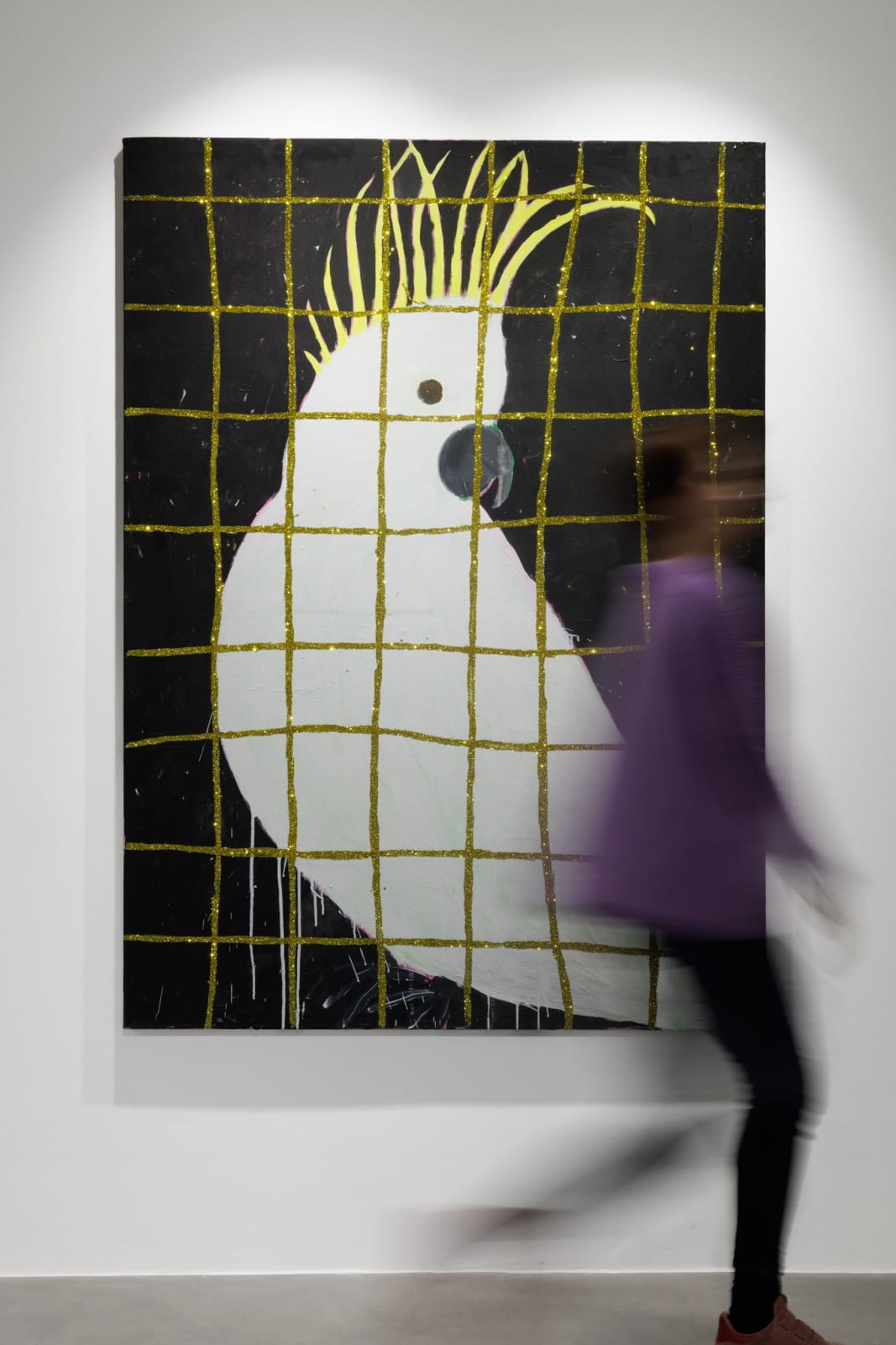 Gabrielle Graessle, golden cage, 2024, acrylic and glitter on canvas
