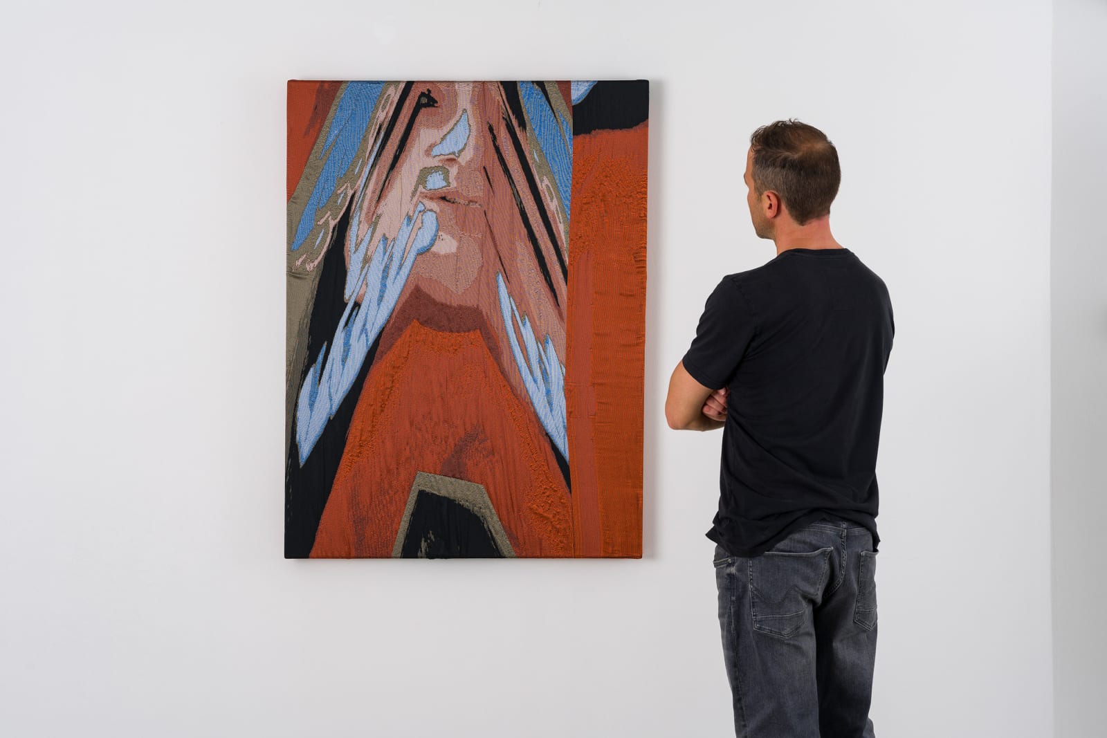 Constanza Camila Kramer Garfias, Melting away, 2021, Jacquardweave, stretcher frame, 90 x 120 x 6 cm, photo credit Maximilian Geuer