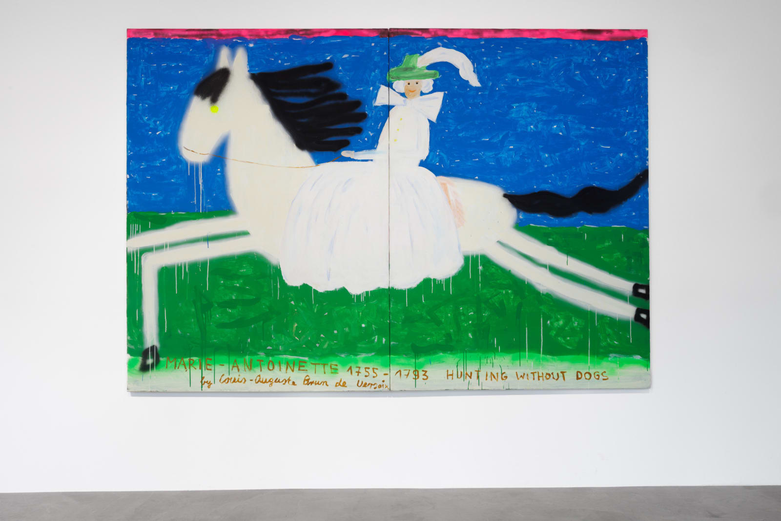 Gabrielle Graessle, marie-antoinette hunting, 2025, acrylic and spray on canvas