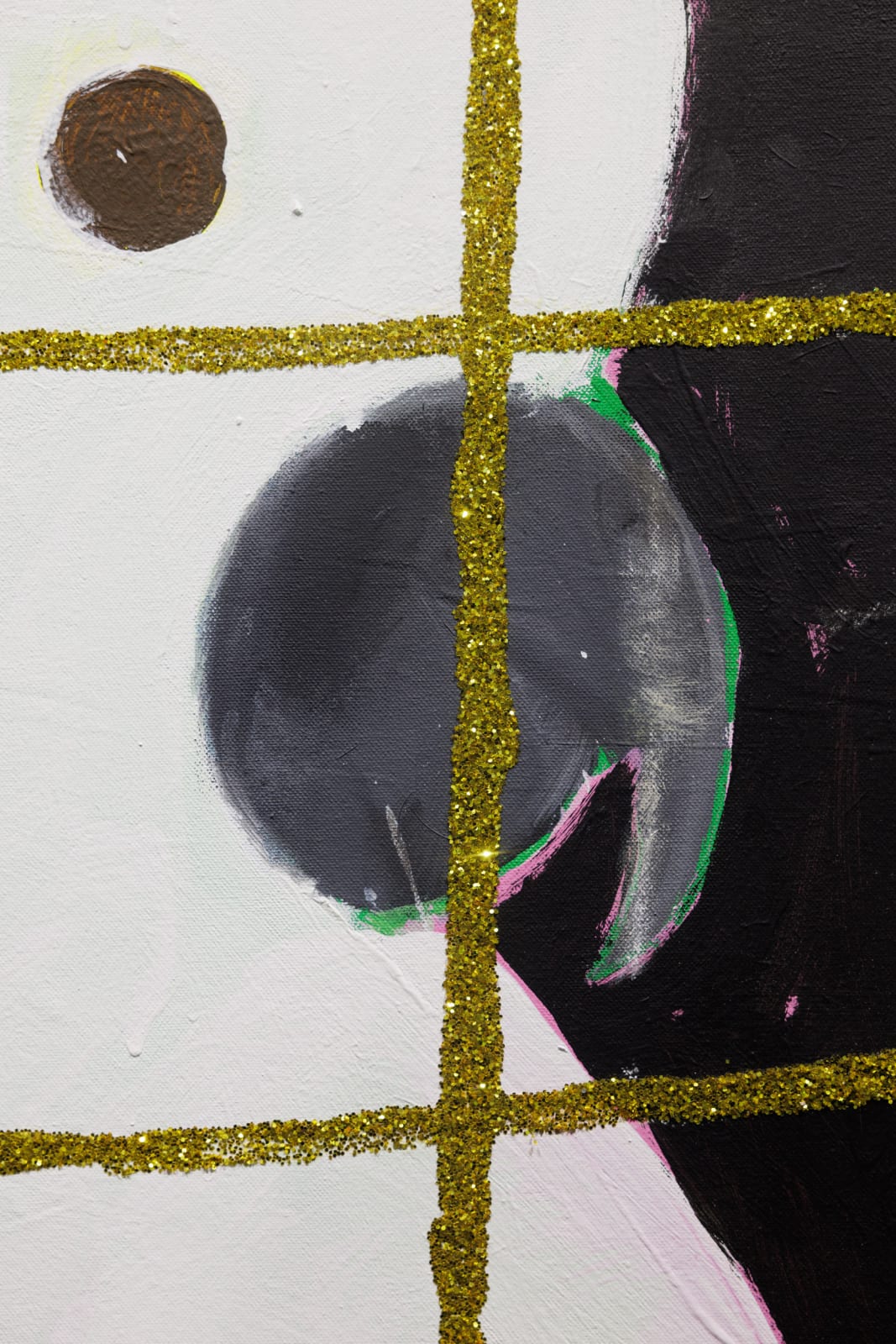 Gabrielle Graessle, golden cage, 2024, acrylic and glitter on canvas