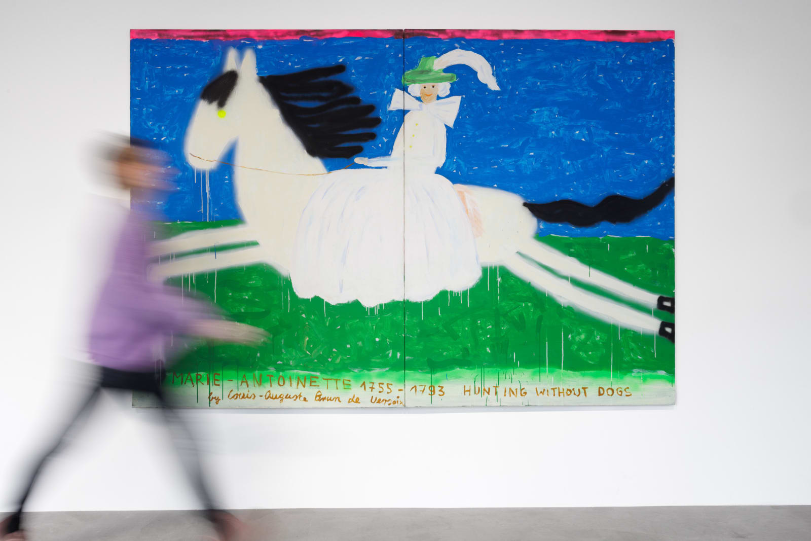 Gabrielle Graessle, marie-antoinette hunting, 2025, acrylic and spray on canvas