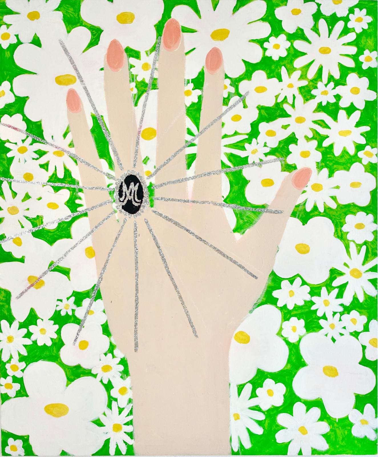 Gabrielle Graessle, daisy days, 2025 acrylic and glitter on canvas