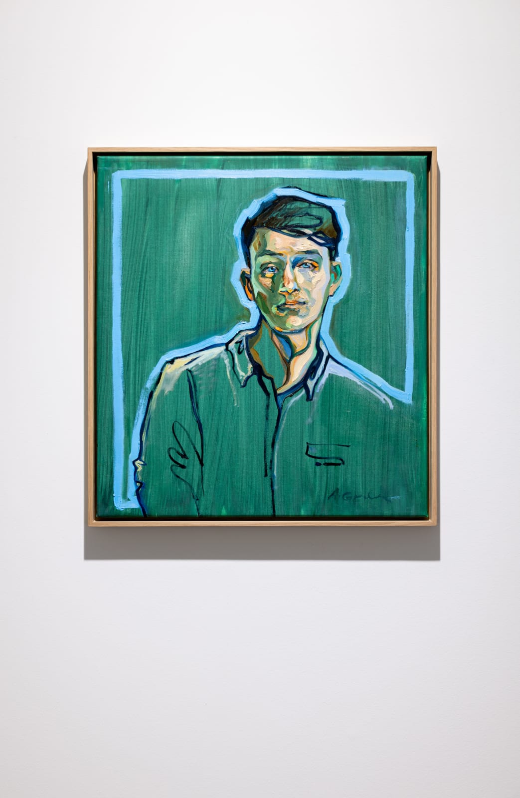Agnes Grochulska, Portrait with Cerulean Blue Outline, 2020
