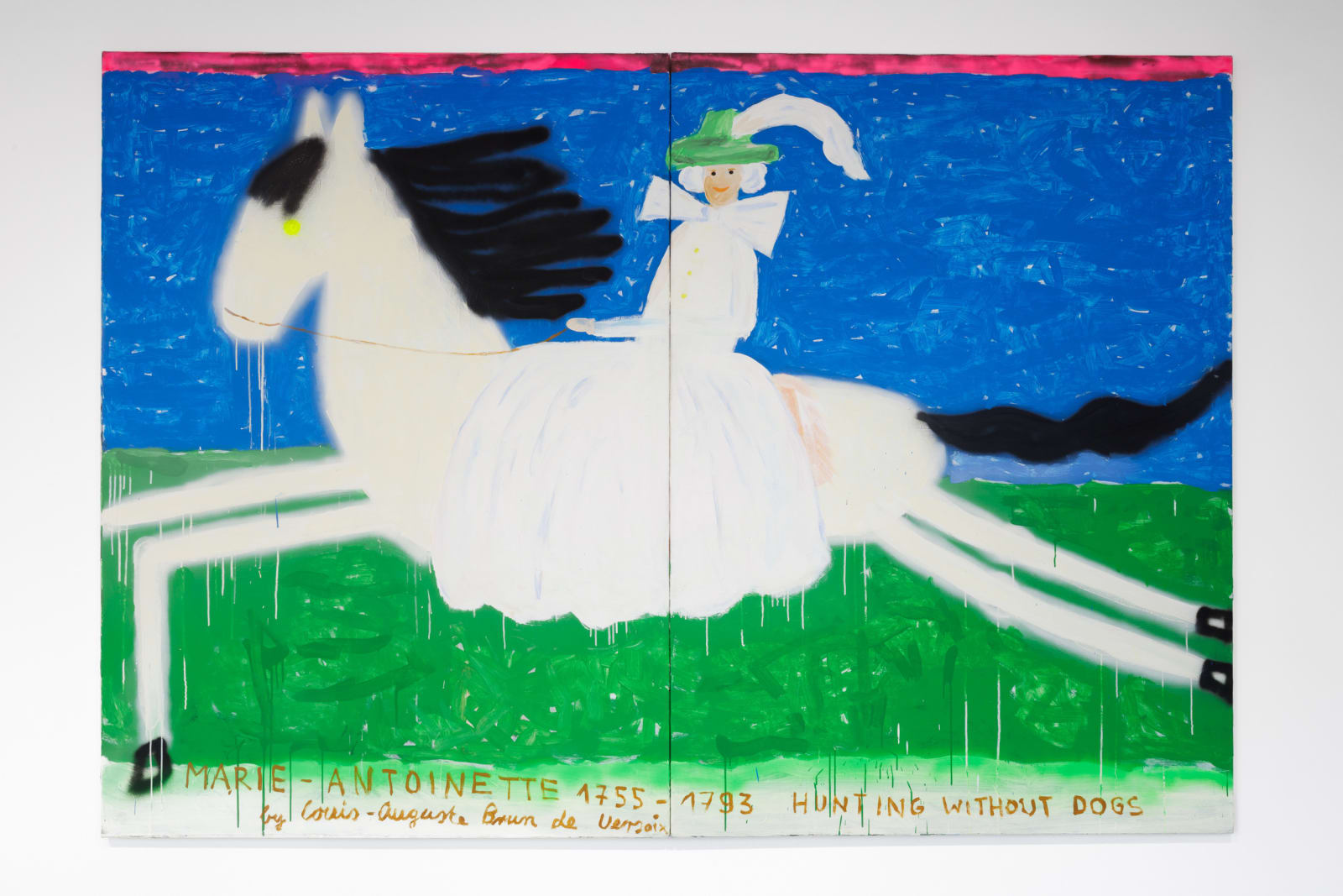 Gabrielle Graessle, marie-antoinette hunting, 2025, acrylic and spray on canvas